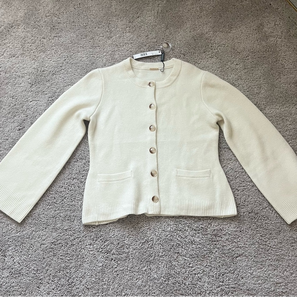 Elie Tahari Viral Frost White Cashmere Knit Cardigan Size Large